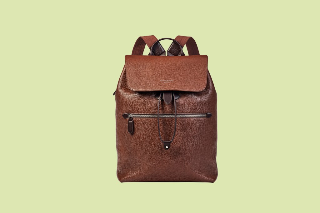 A brown backpack with a brown strap